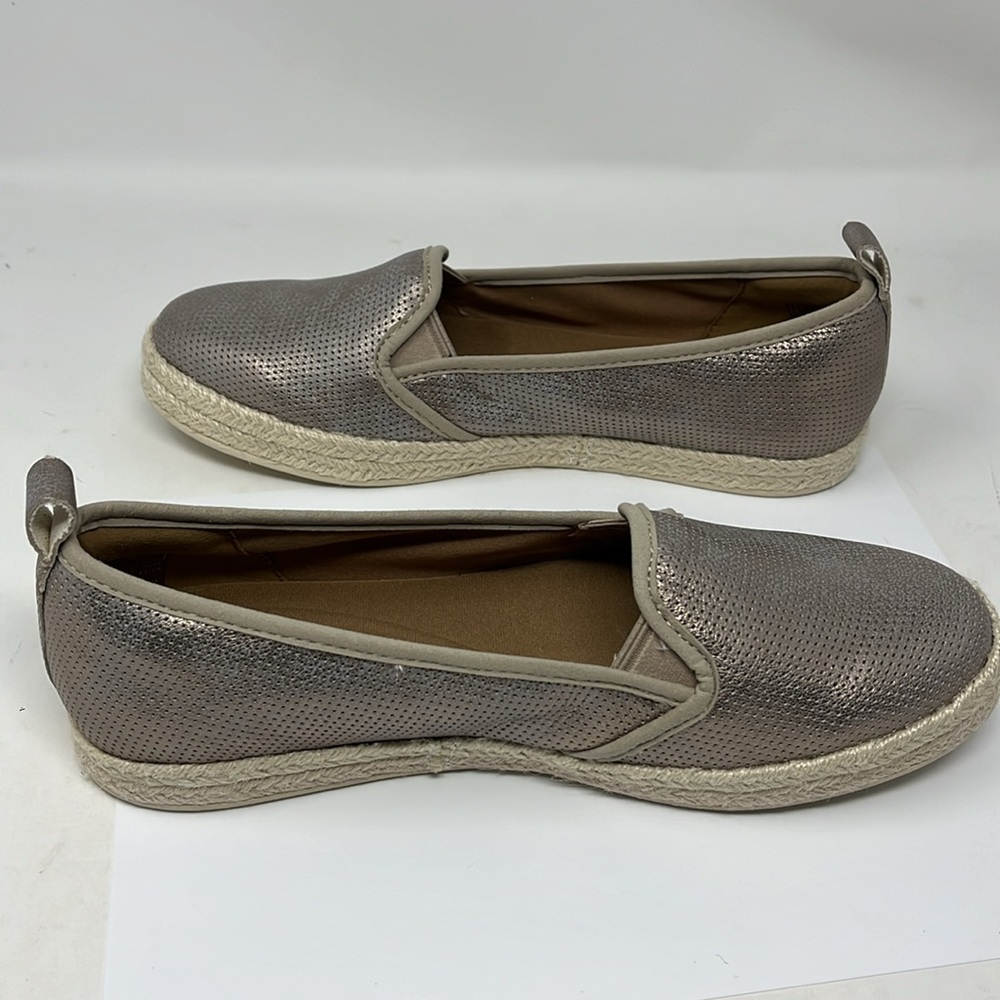 CLARKS COLLECTION LEATHER GOLD SHIMMER METALLIC ESPADRILLE LOAFER SLIP ON SIZE 9 - Picture 6 of 10